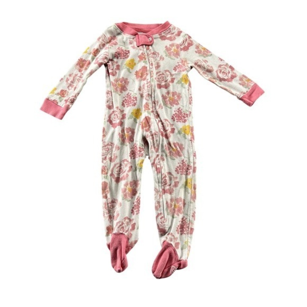 Burts Bees Baby‎ Girls Pajamas 6-9 M Pink One Piece Organic Sleeper Footed Print